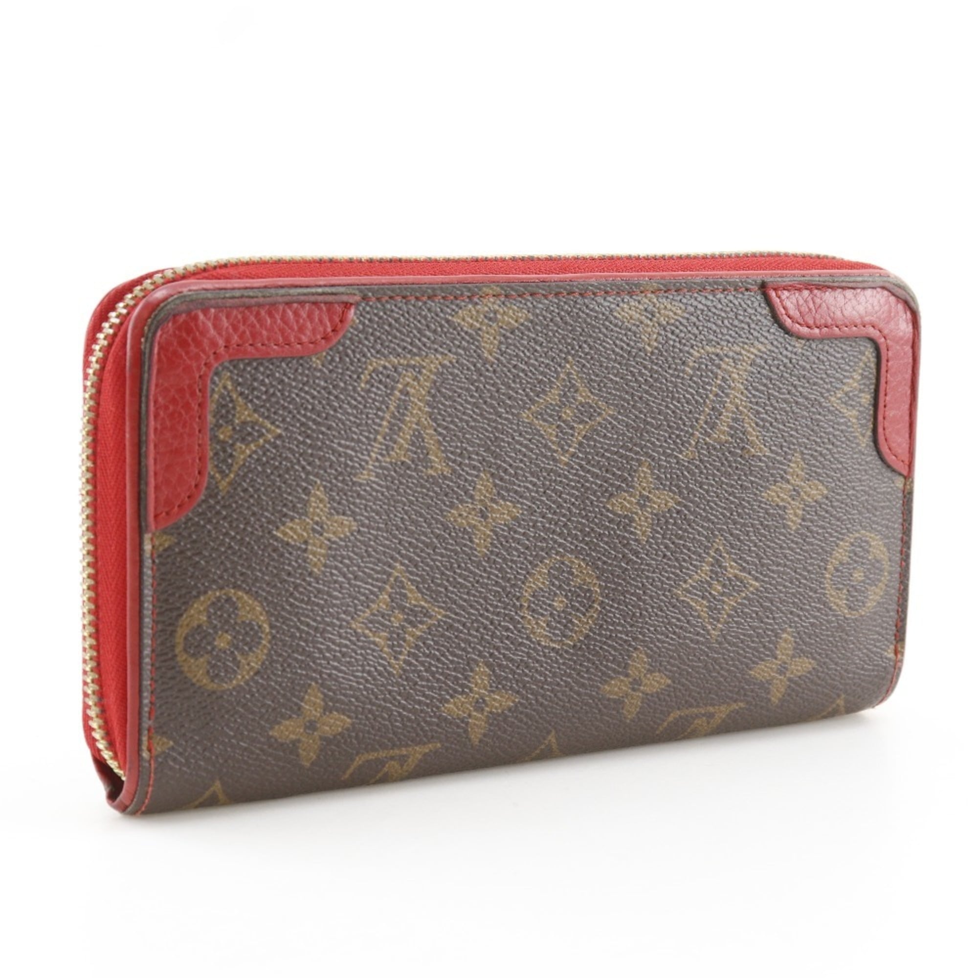 Louis Vuitton Brown Cerise Red Color Monogram Canvas Long Wallet