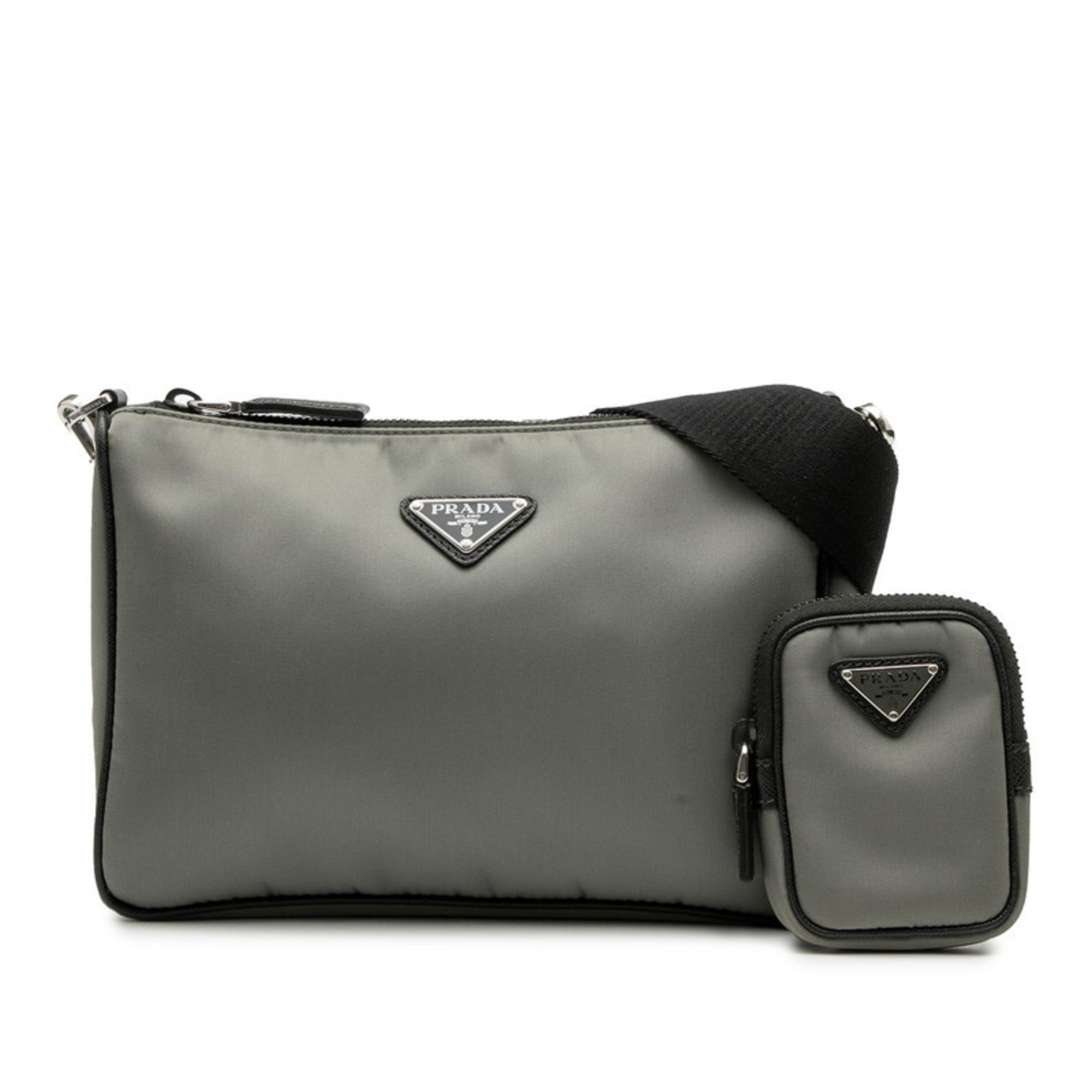 Prada Black Gray Nylon Leather Shoulder Bag