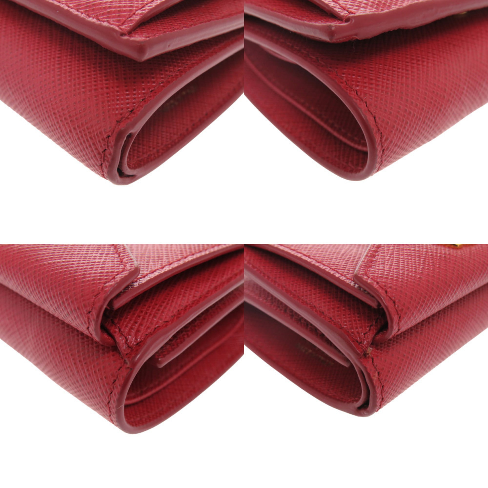 Prada Red Color Leather Saffiano Metal Wallet (Tri-Fold)
