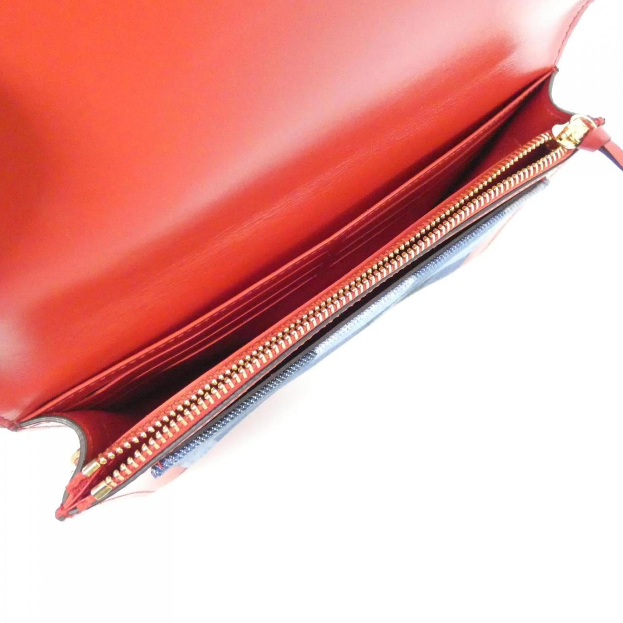 Louis Vuitton Blue Red Color Canvas Leather Chain/Shoulder Wallet