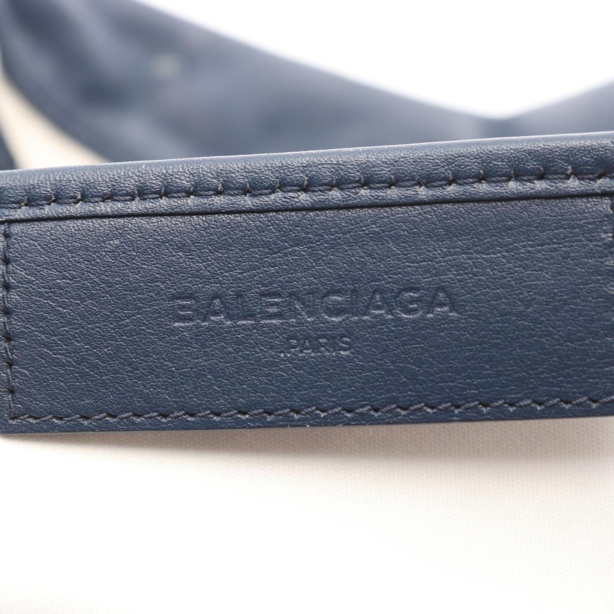 Balenciaga Navy White Canvas Leather Handbag Tote