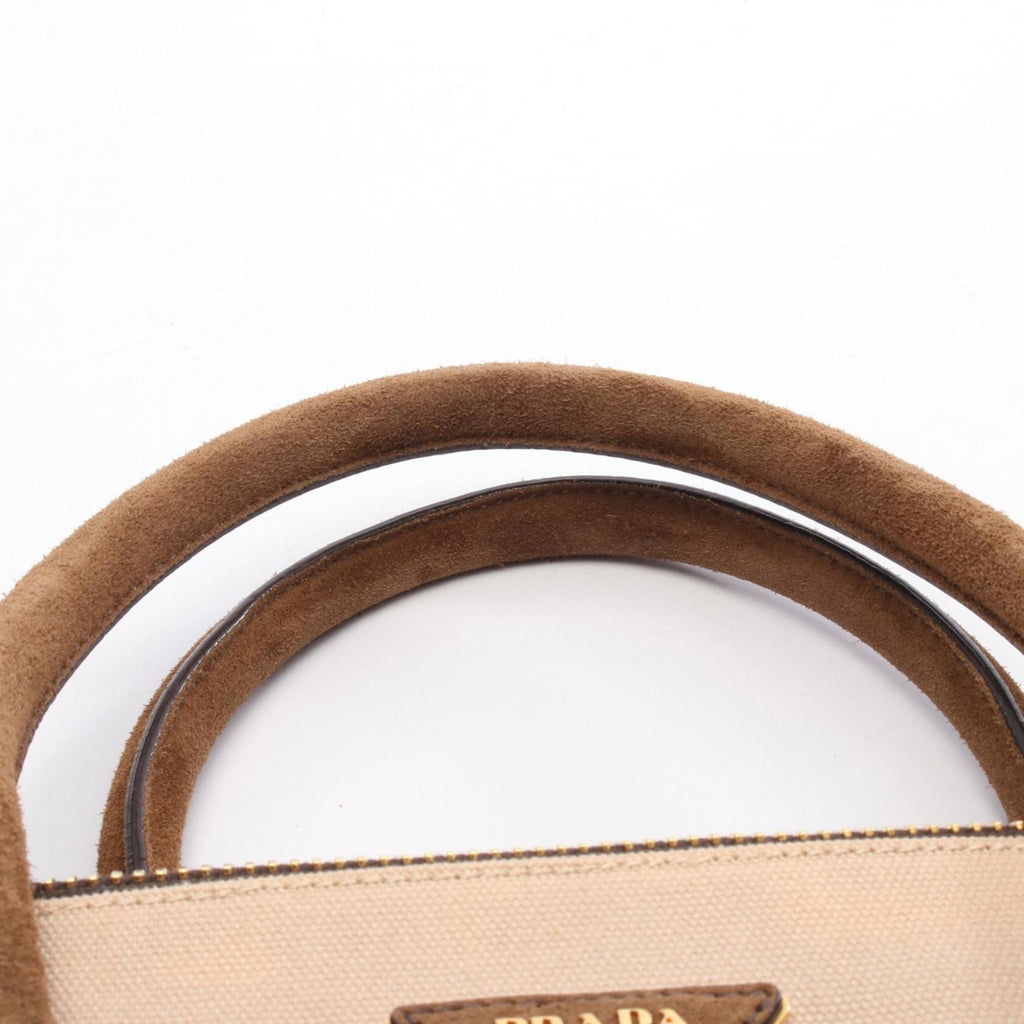 Prada Beige Brown Canvas Suede Handbag