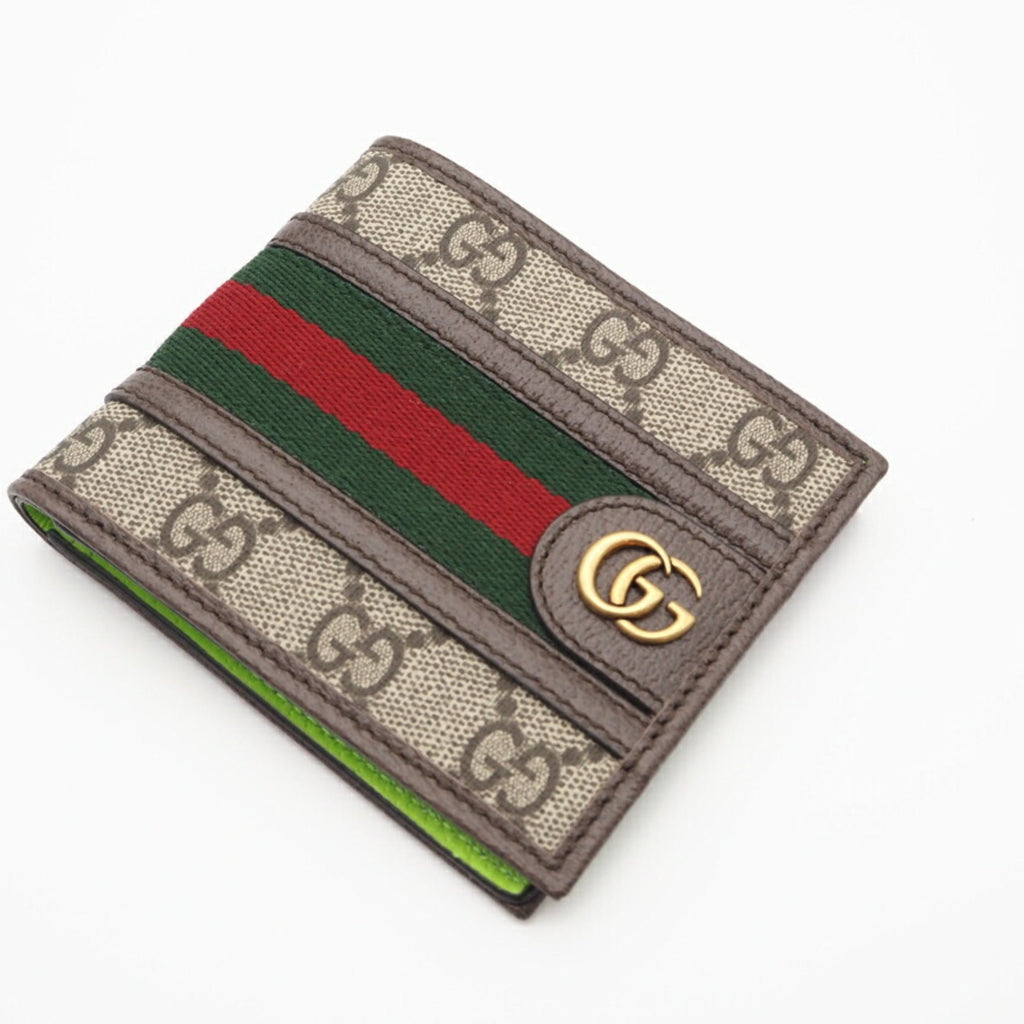 Gucci Beige Brown Green Red Color Coated Canvas Wallet (Bi-Fold) (Pre-Owned)