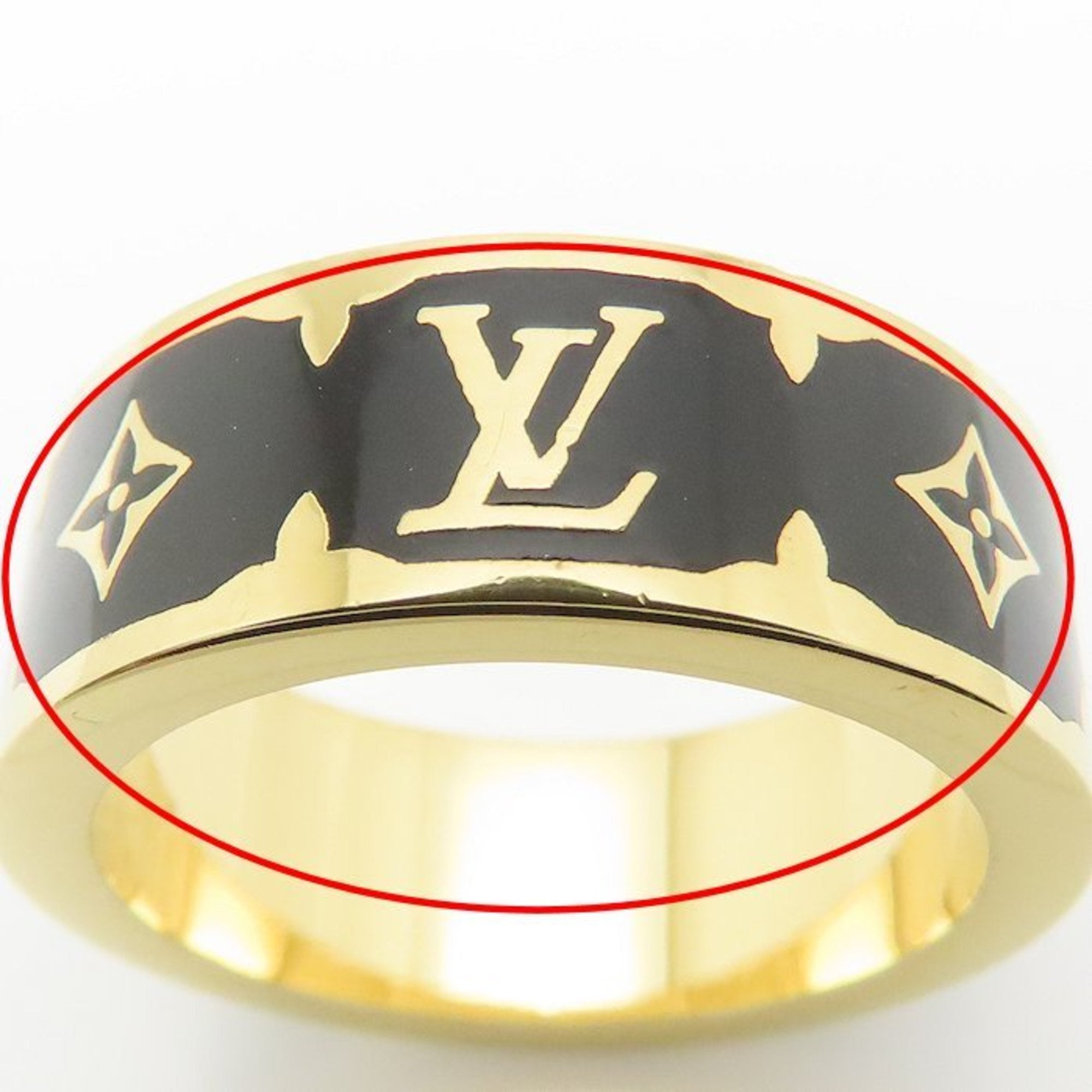 Louis Vuitton Gold Black Gold Plating Band Ring