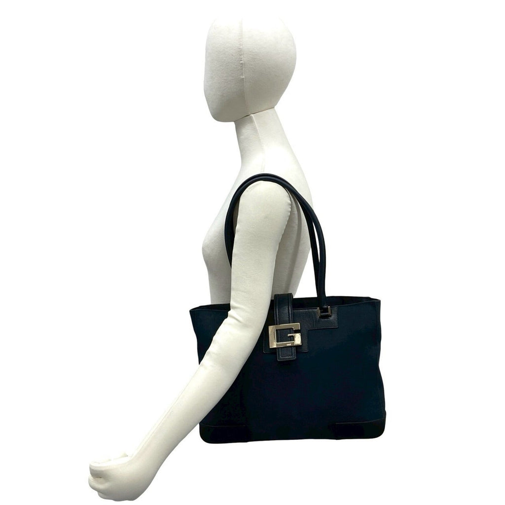 Gucci Black Canvas Leather Handbag Tote Bag (Pre-Owned)