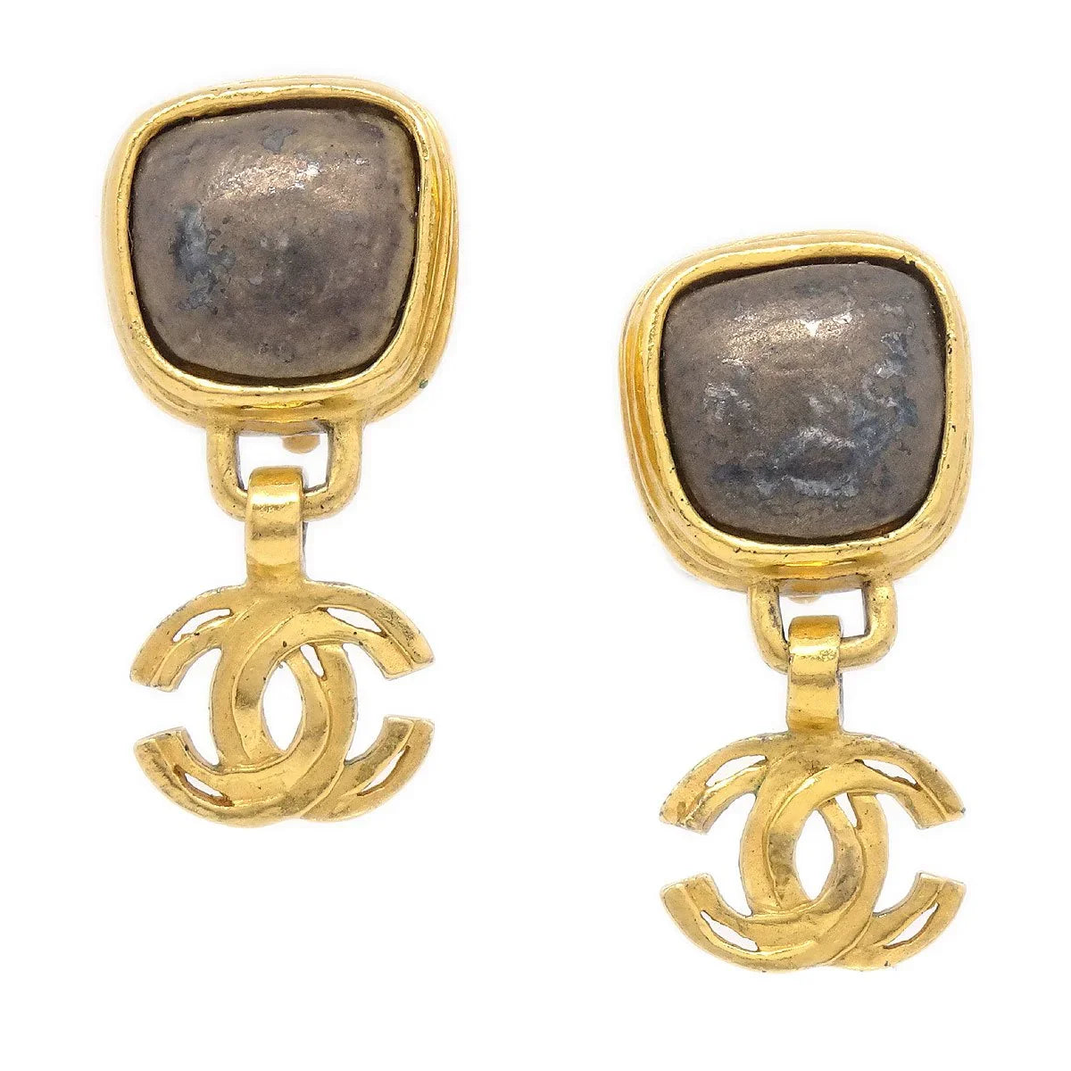 Chanel Stone CC Dangle Earrings 97P