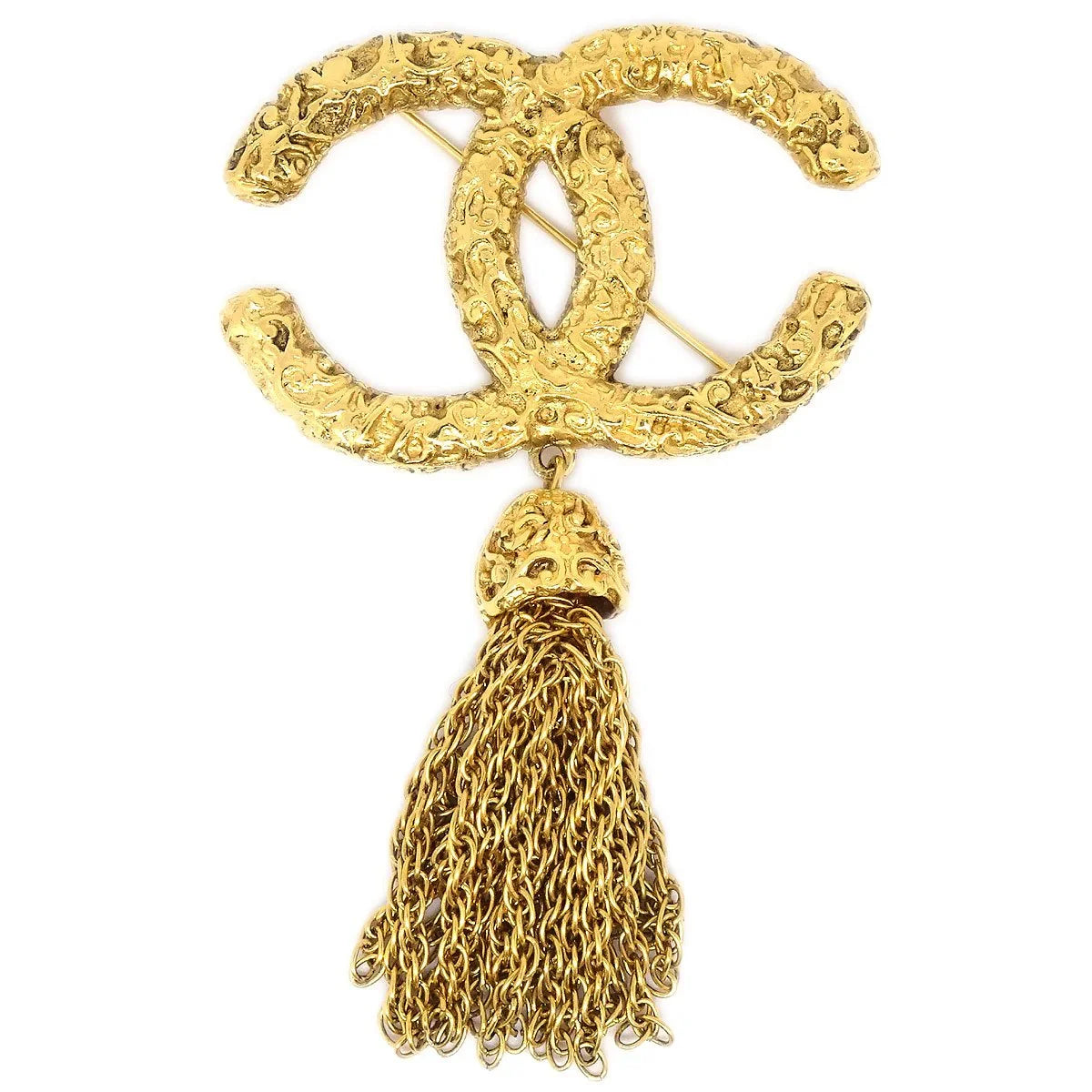 Chanel 1993 Florentine Filigree Tassel Brooch Large