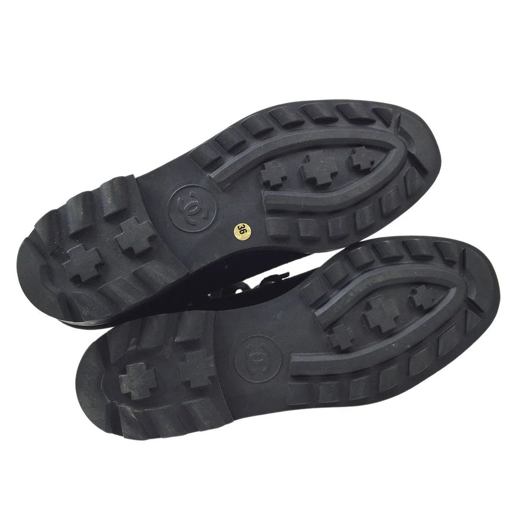 CHANEL Black suede Lace-Up Boots Shoes #36