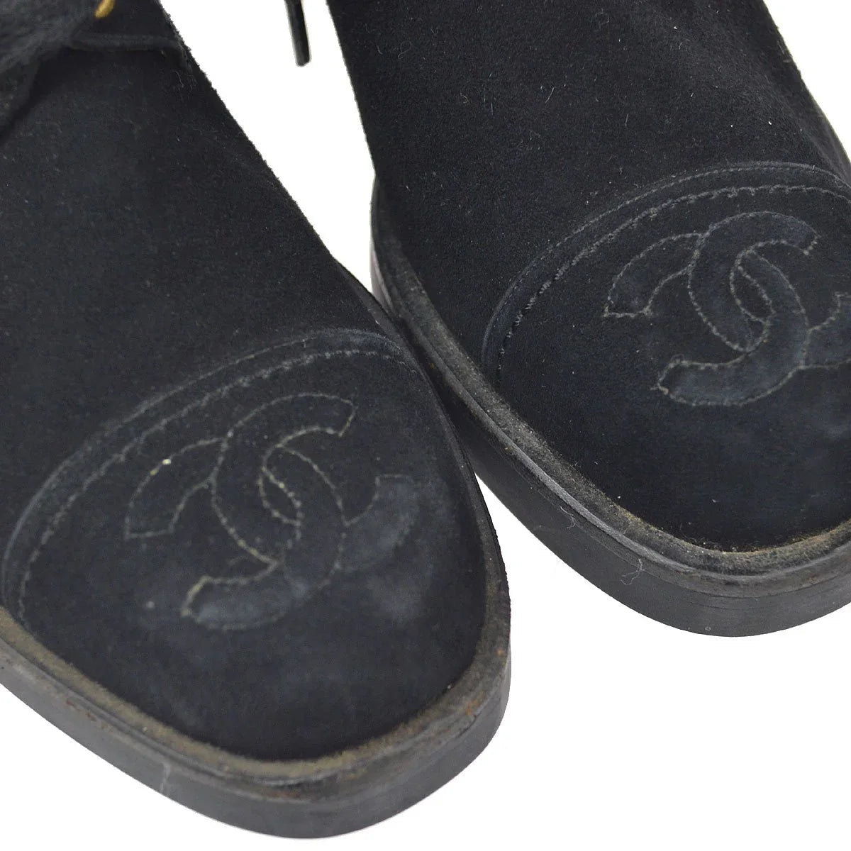 CHANEL Black suede Lace-Up Boots Shoes #36