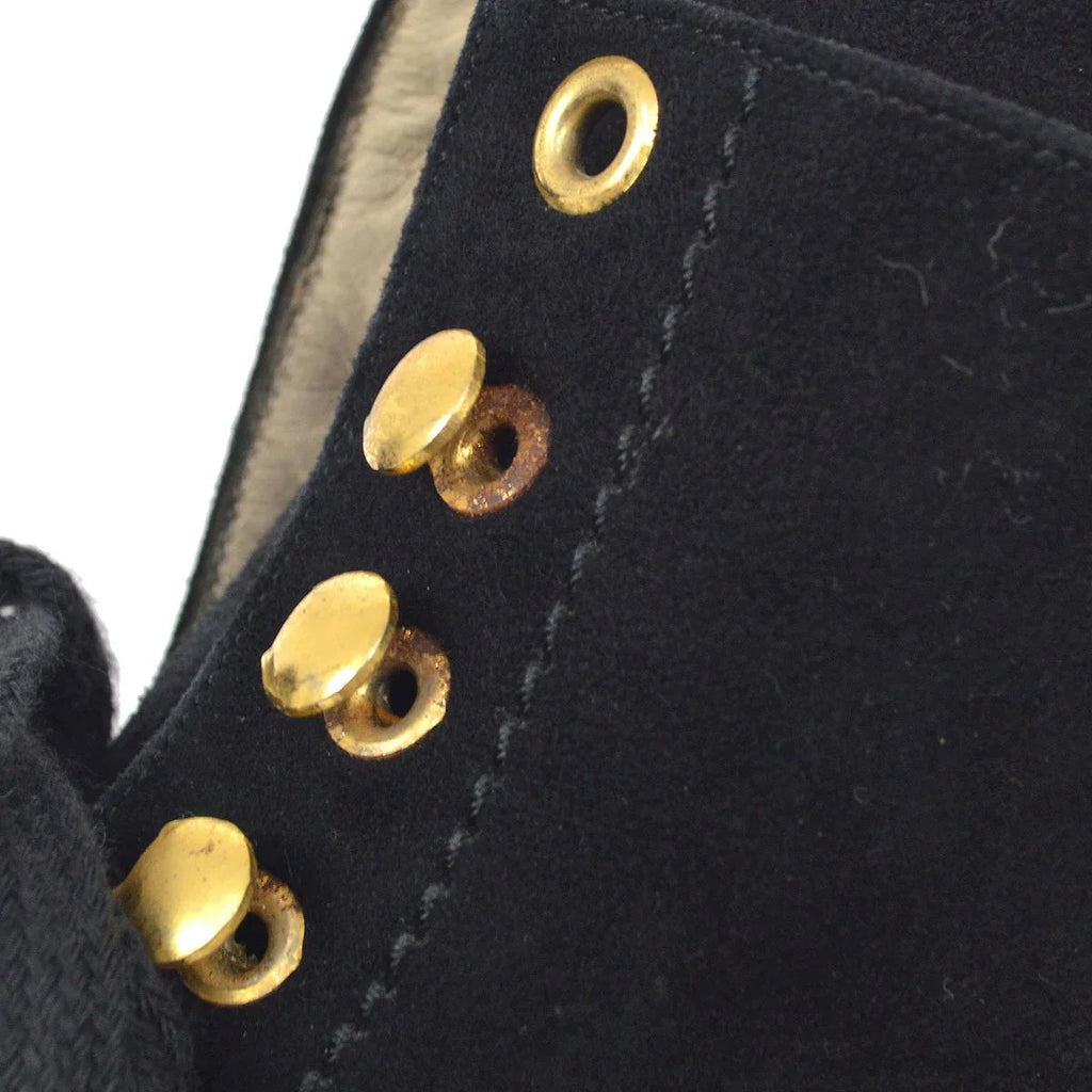CHANEL Black suede Lace-Up Boots Shoes #36