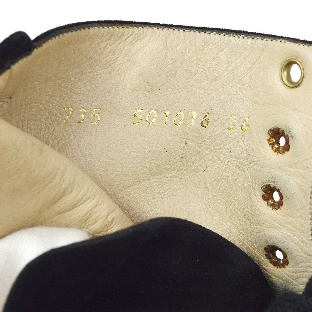 CHANEL Black suede Lace-Up Boots Shoes #36