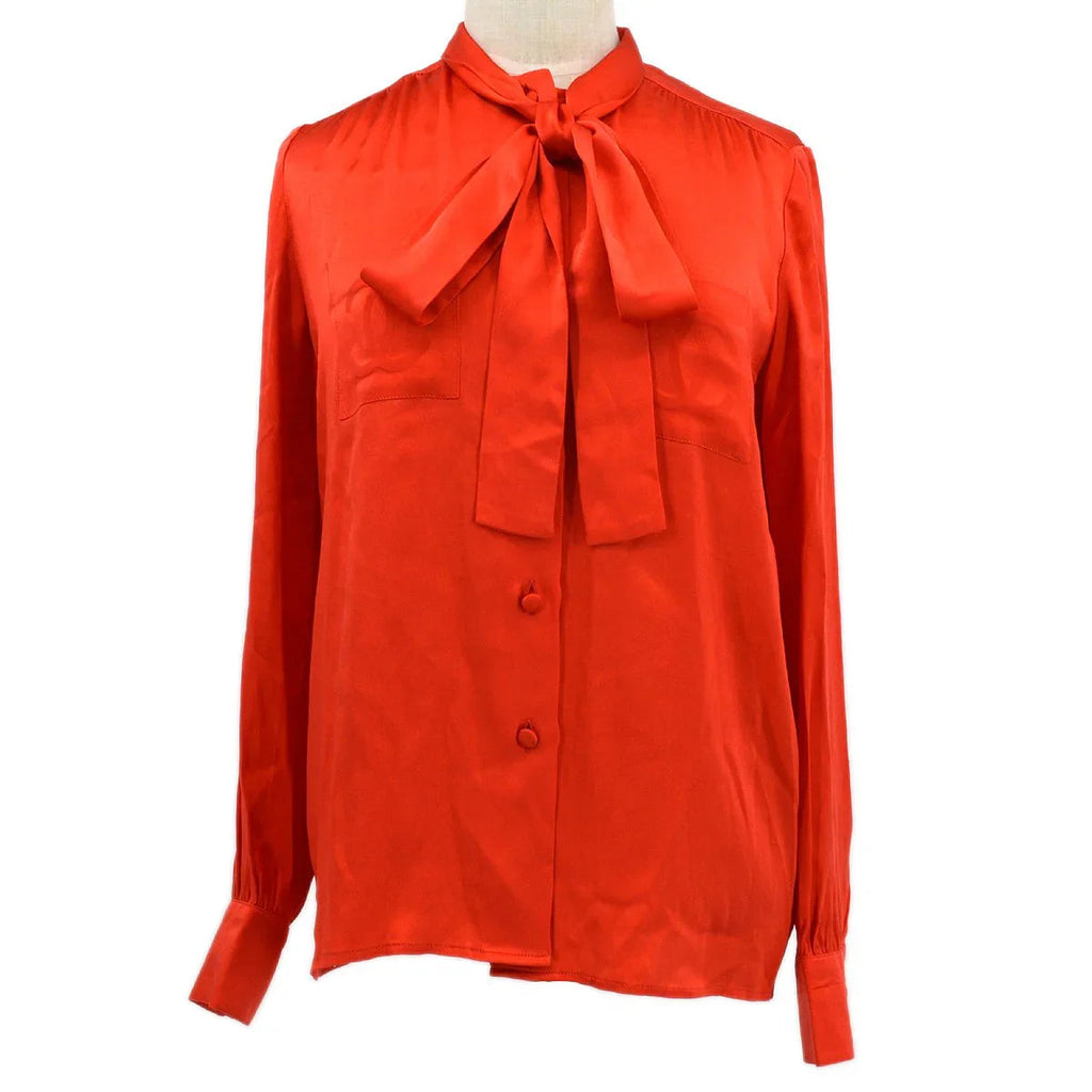 CHANEL 1970s logo print pussy bow shirt