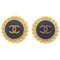 Chanel 1993 Black & Gold CC Earrings Clip-On