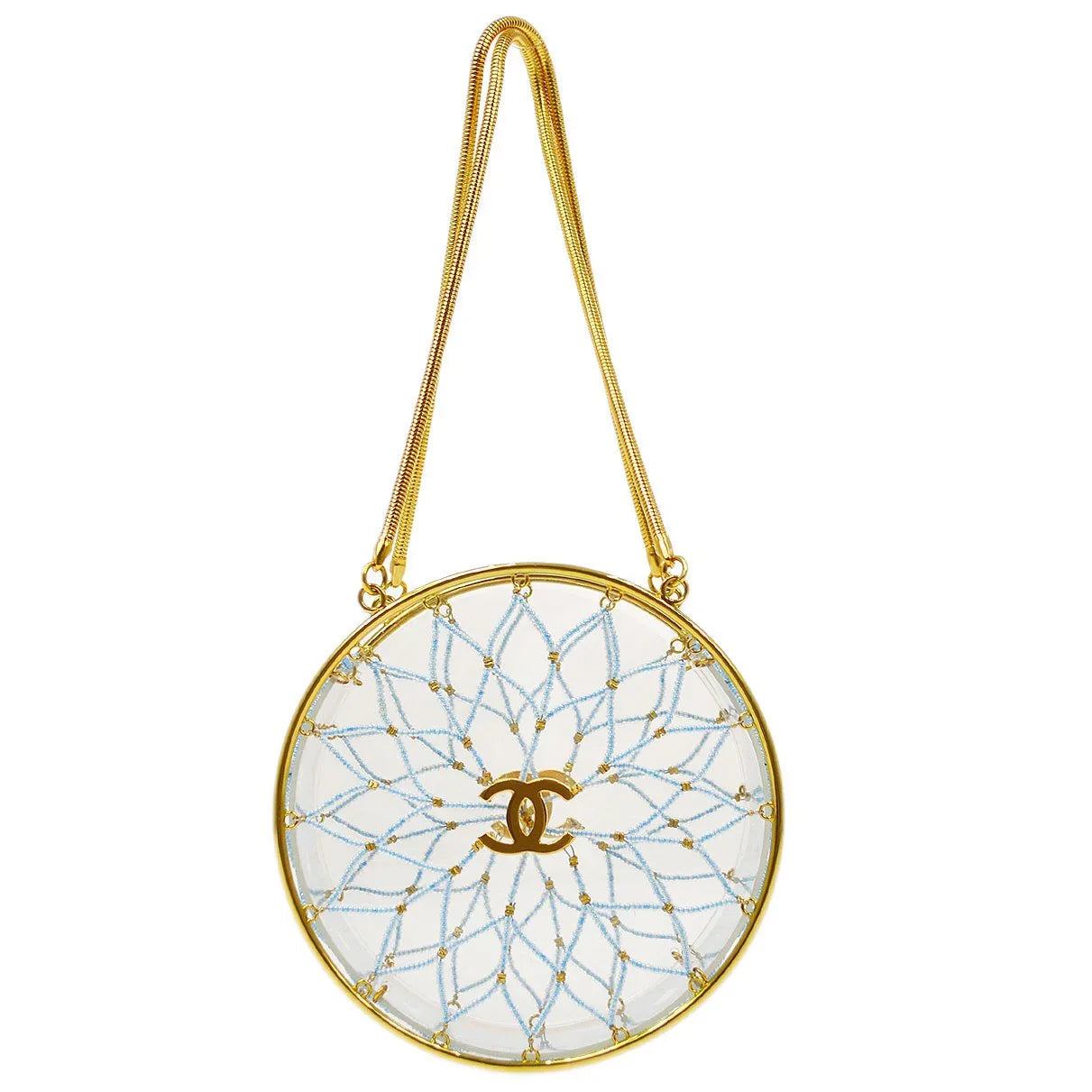 Chanel 1990s Minaudiere Dreamcatcher Beaded Gold Transparent Round Circle Bag
