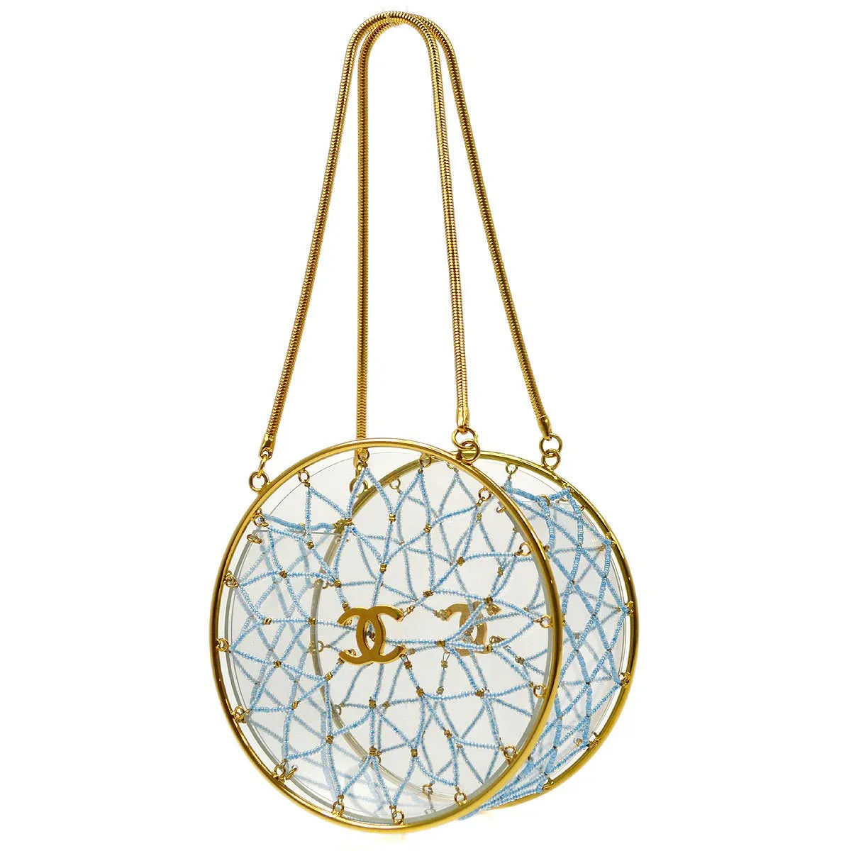 Chanel 1990s Minaudiere Dreamcatcher Beaded Gold Transparent Round Circle Bag