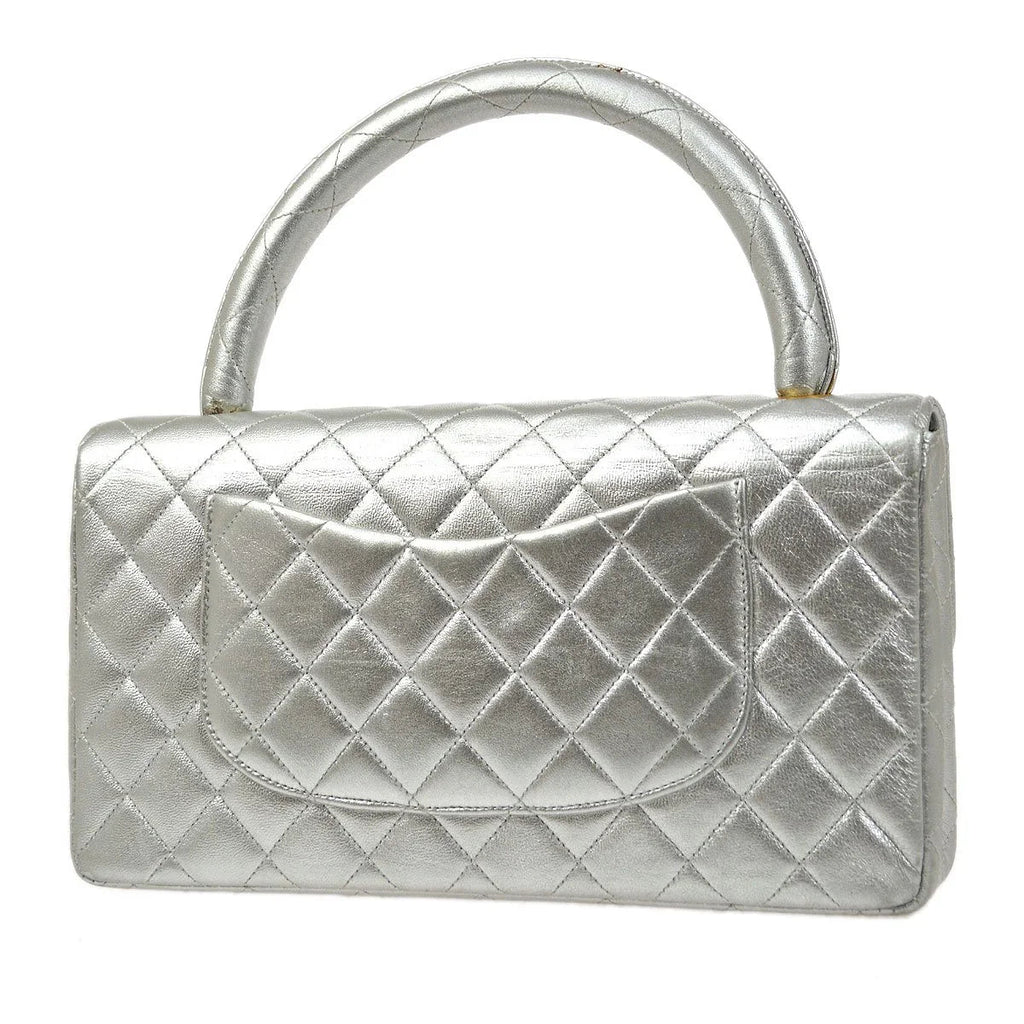 CHANEL 1994 Silver Lambskin Quilted Top Handle Bag
