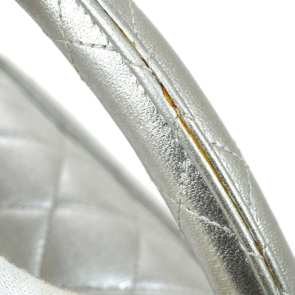 CHANEL 1994 Silver Lambskin Quilted Top Handle Bag