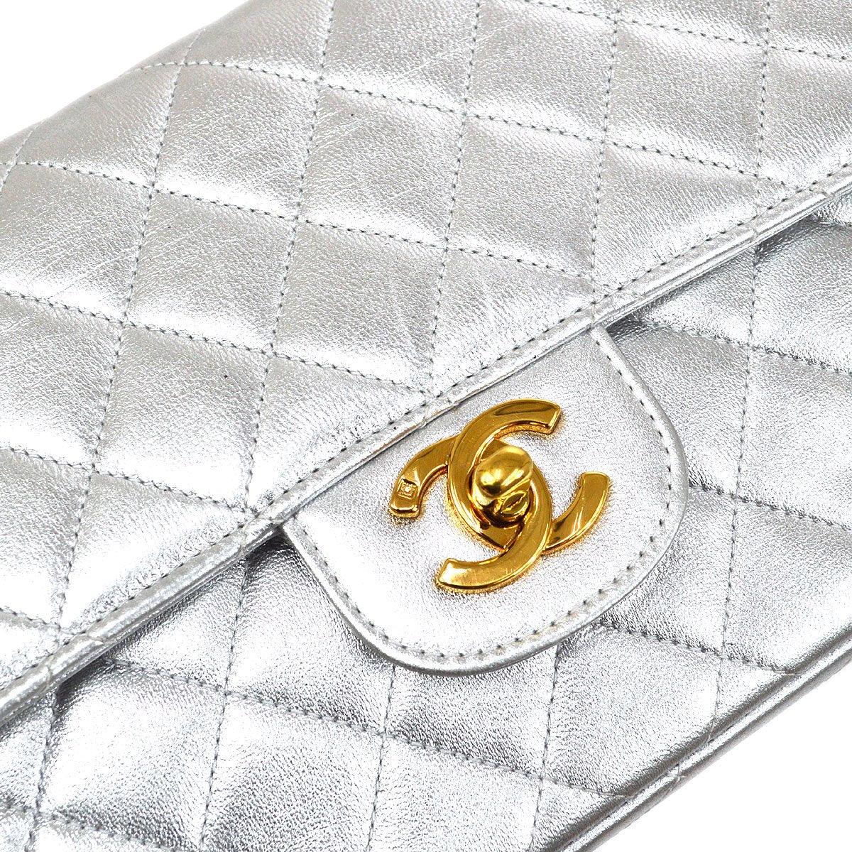 CHANEL 1994 Silver Lambskin Quilted Top Handle Bag