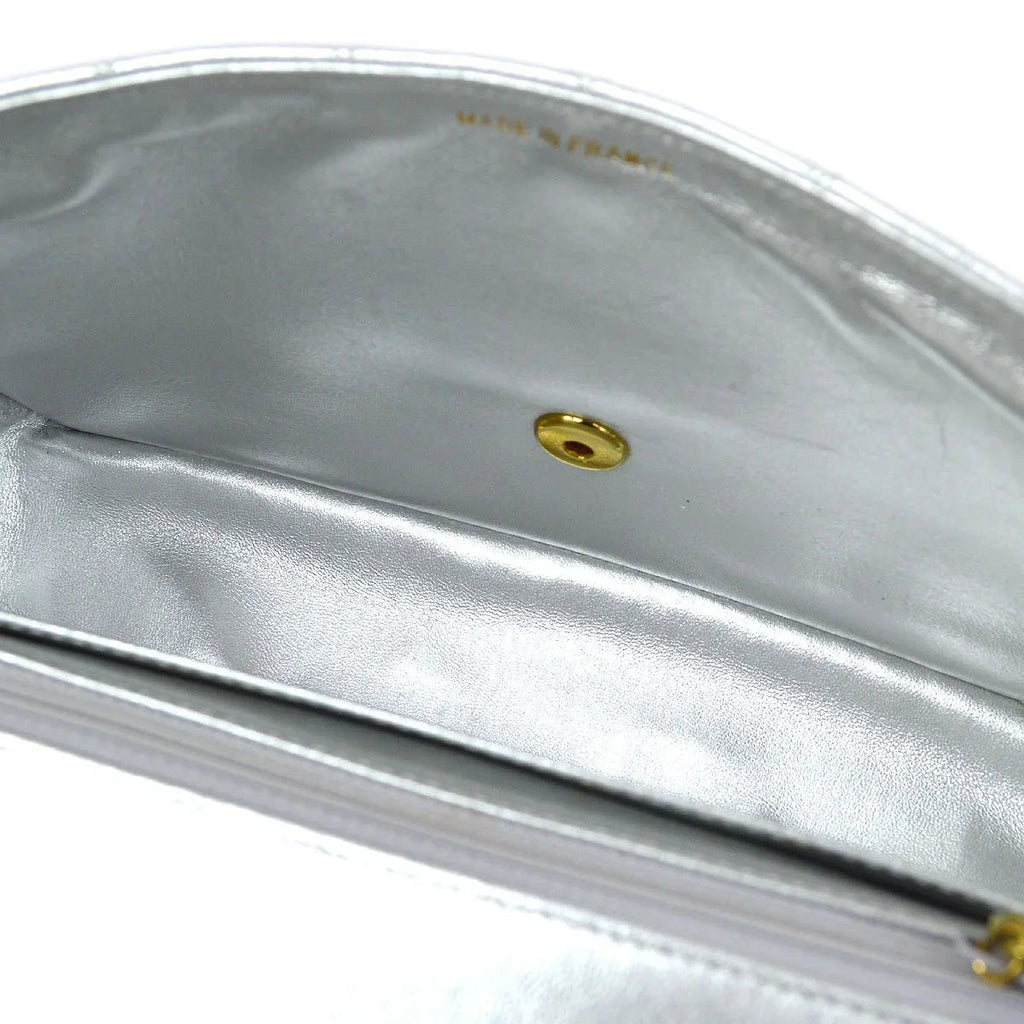 CHANEL 1994 Silver Lambskin Quilted Top Handle Bag