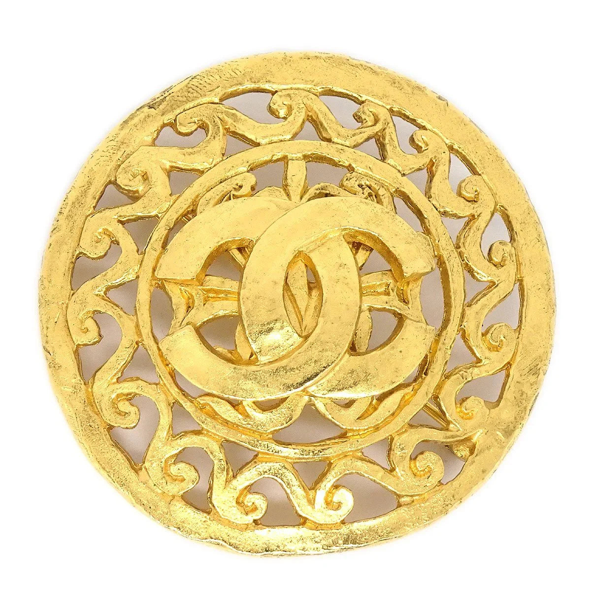 Chanel 1995 Fretwork Paisley Brooch Gold