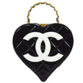CHANEL * 1995 Black Patent Leather Heart vanity bag