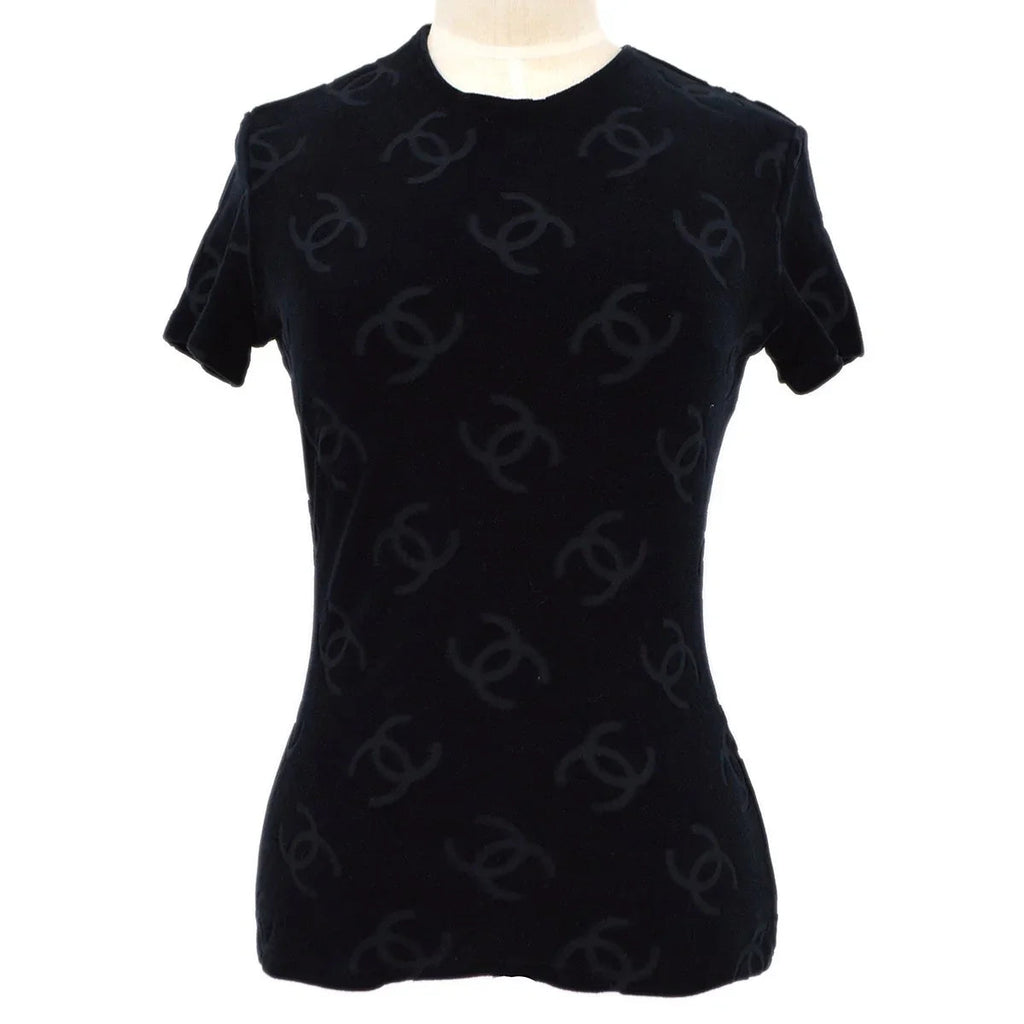 Chanel 1996 Spring Black Velvet Short Sleeve Top #42