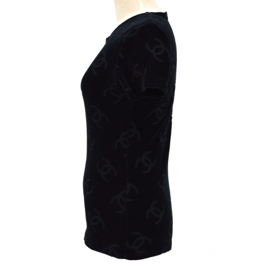 Chanel 1996 Spring Black Velvet Short Sleeve Top #42