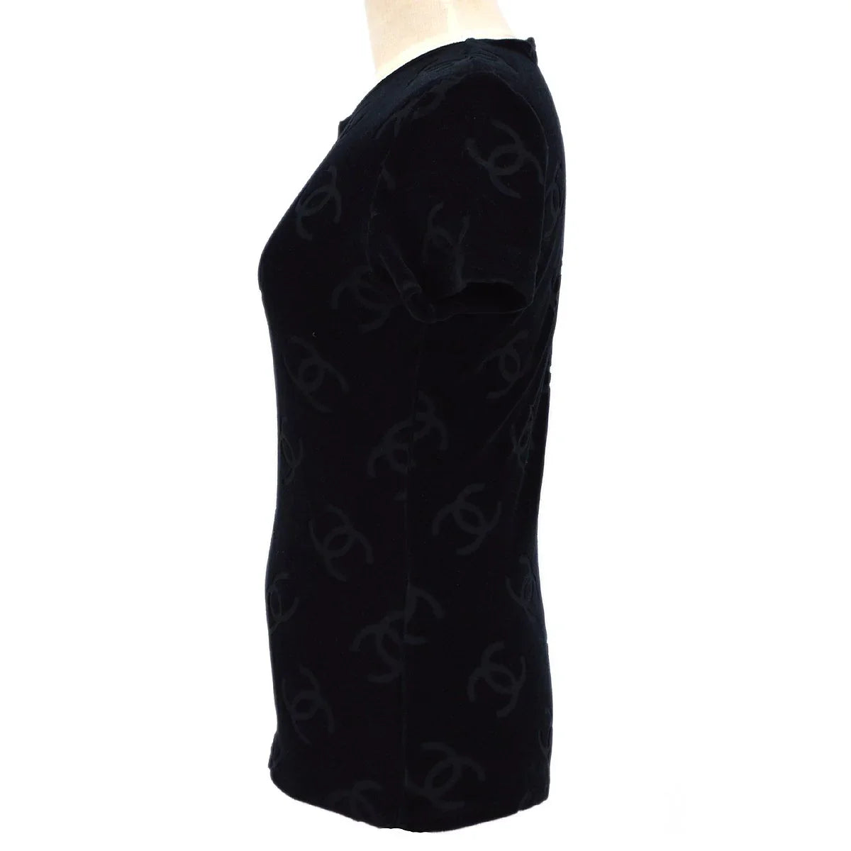 Chanel 1996 Spring Black Velvet Short Sleeve Top #42