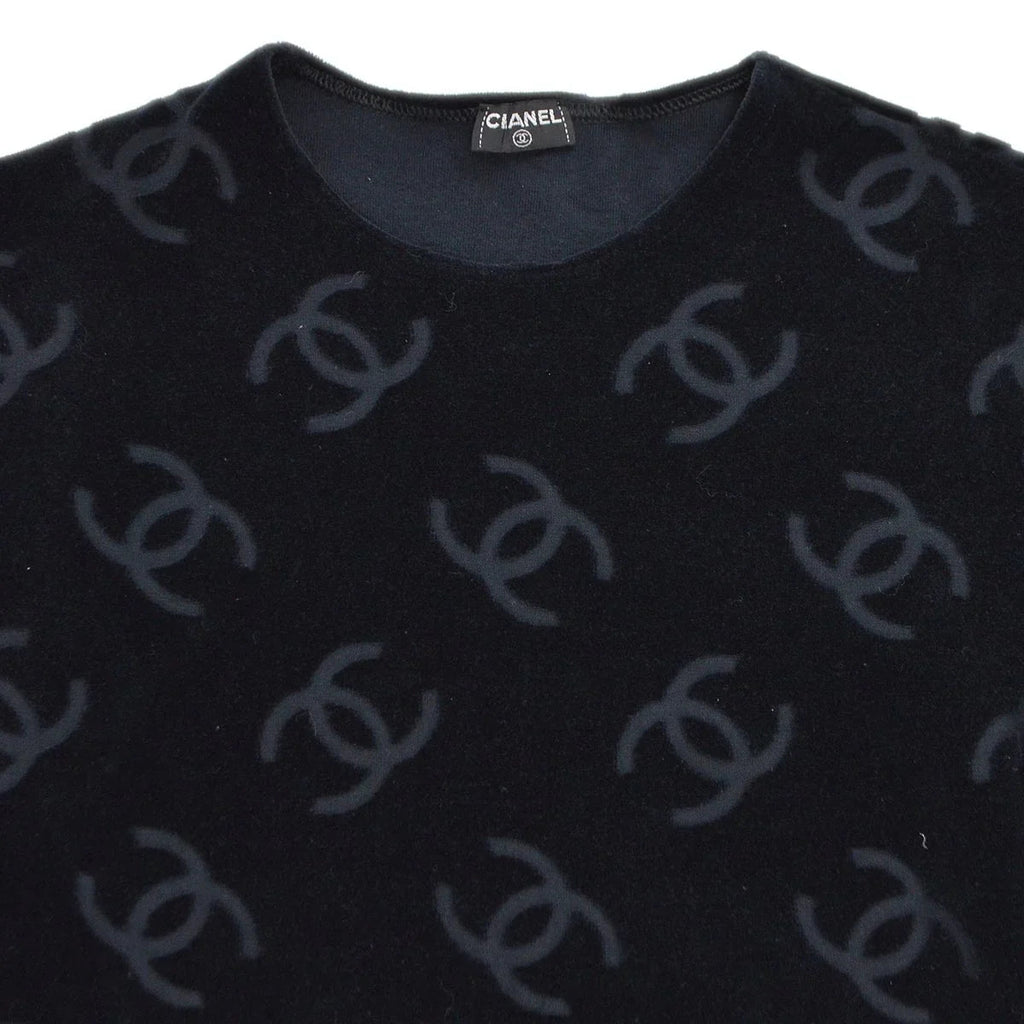 Chanel 1996 Spring Black Velvet Short Sleeve Top #42