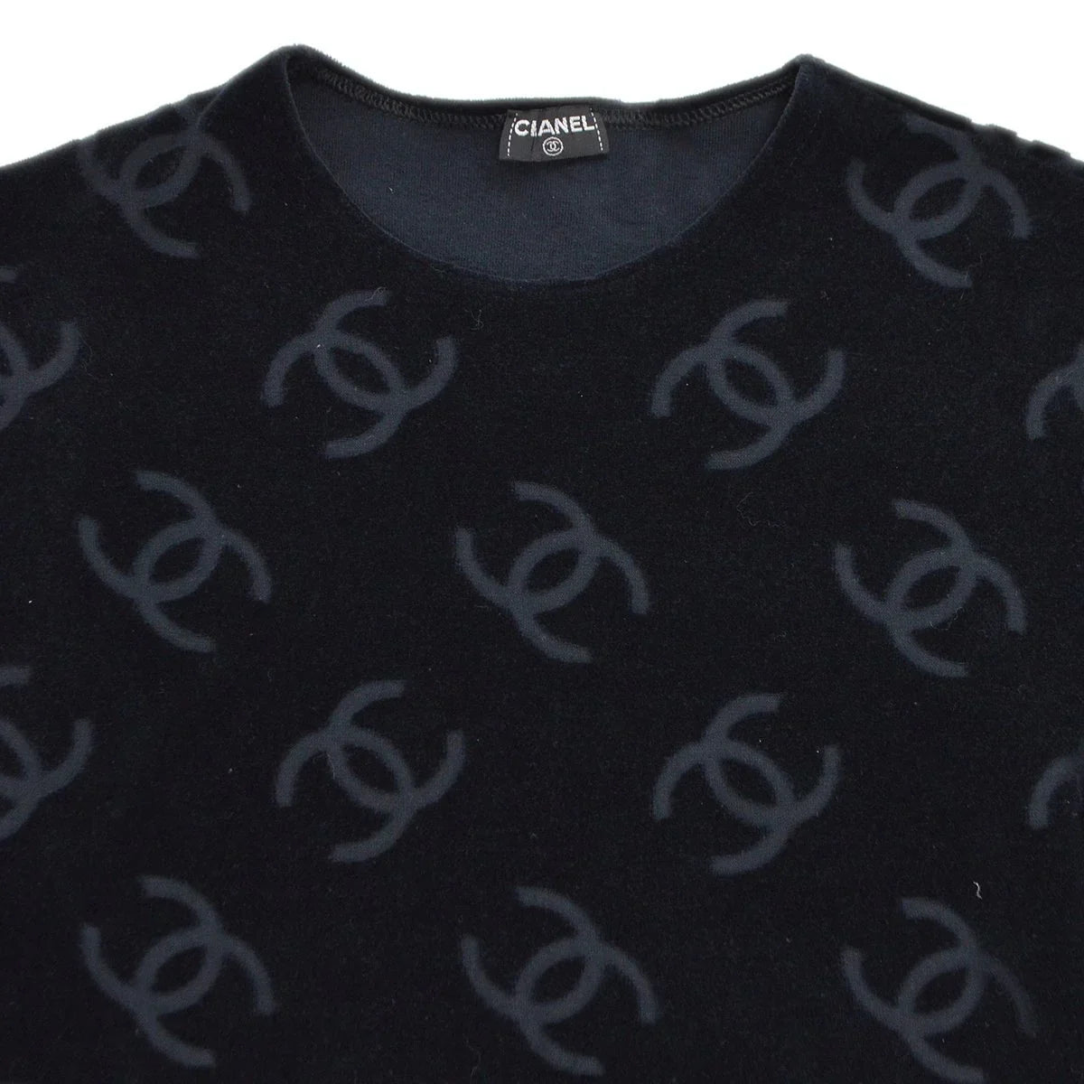 Chanel 1996 Spring Black Velvet Short Sleeve Top #42