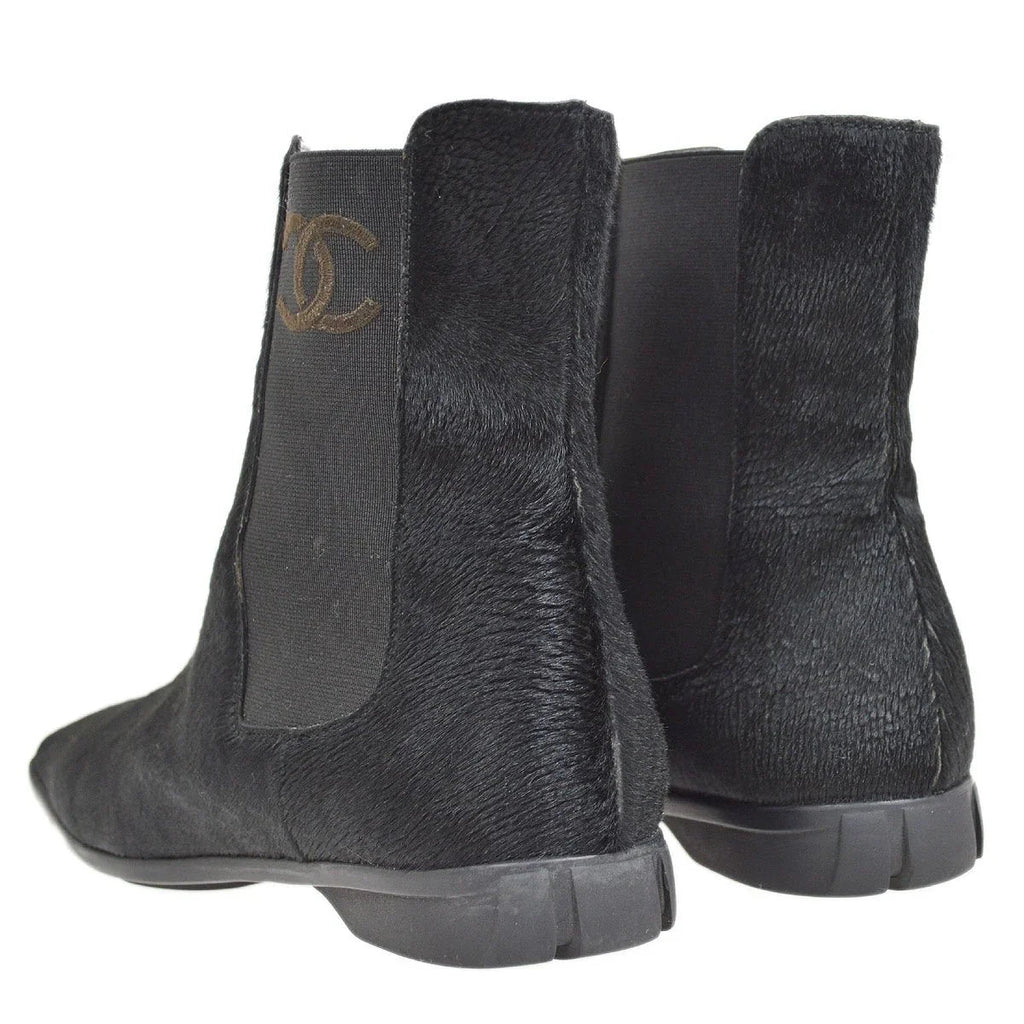 Chanel Black Pony Hair Side Chelsea Boots Shoes