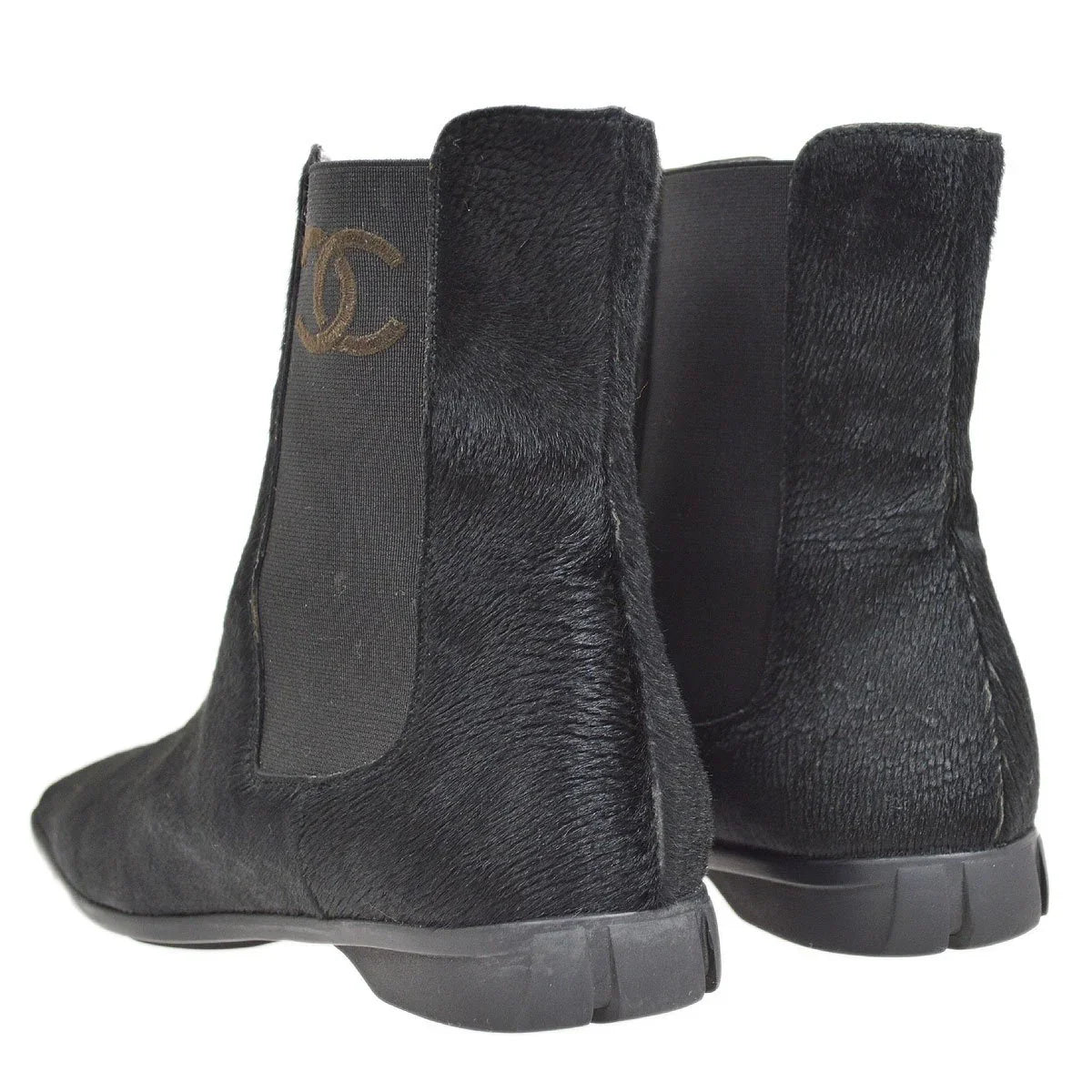 Chanel Black Pony Hair Side Chelsea Boots Shoes