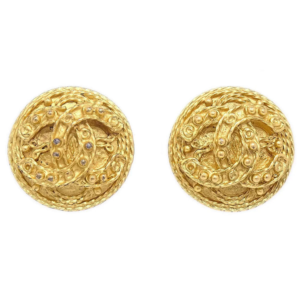 Chanel 1994 Gold 'CC' Filigree Earrings Small
