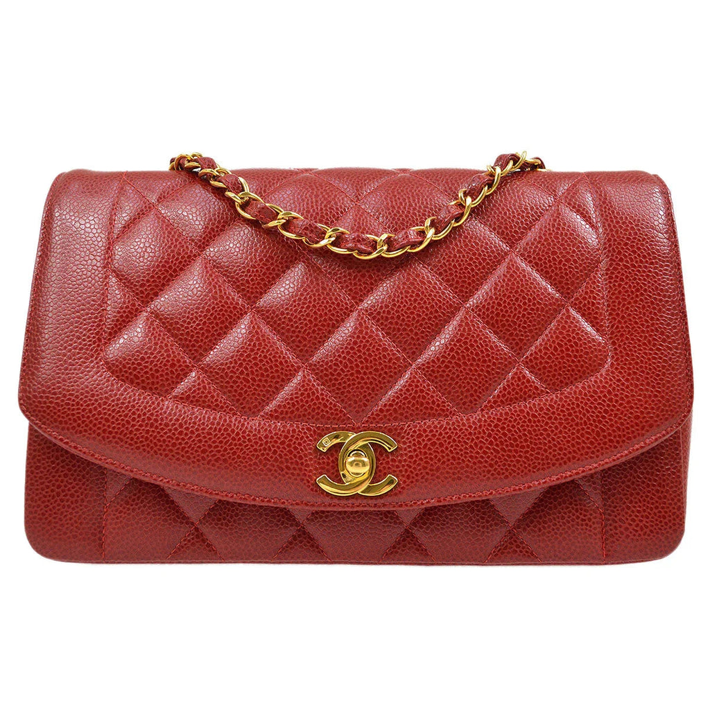 Chanel 1994-1996 Red Caviar Medium Diana Flap Bag