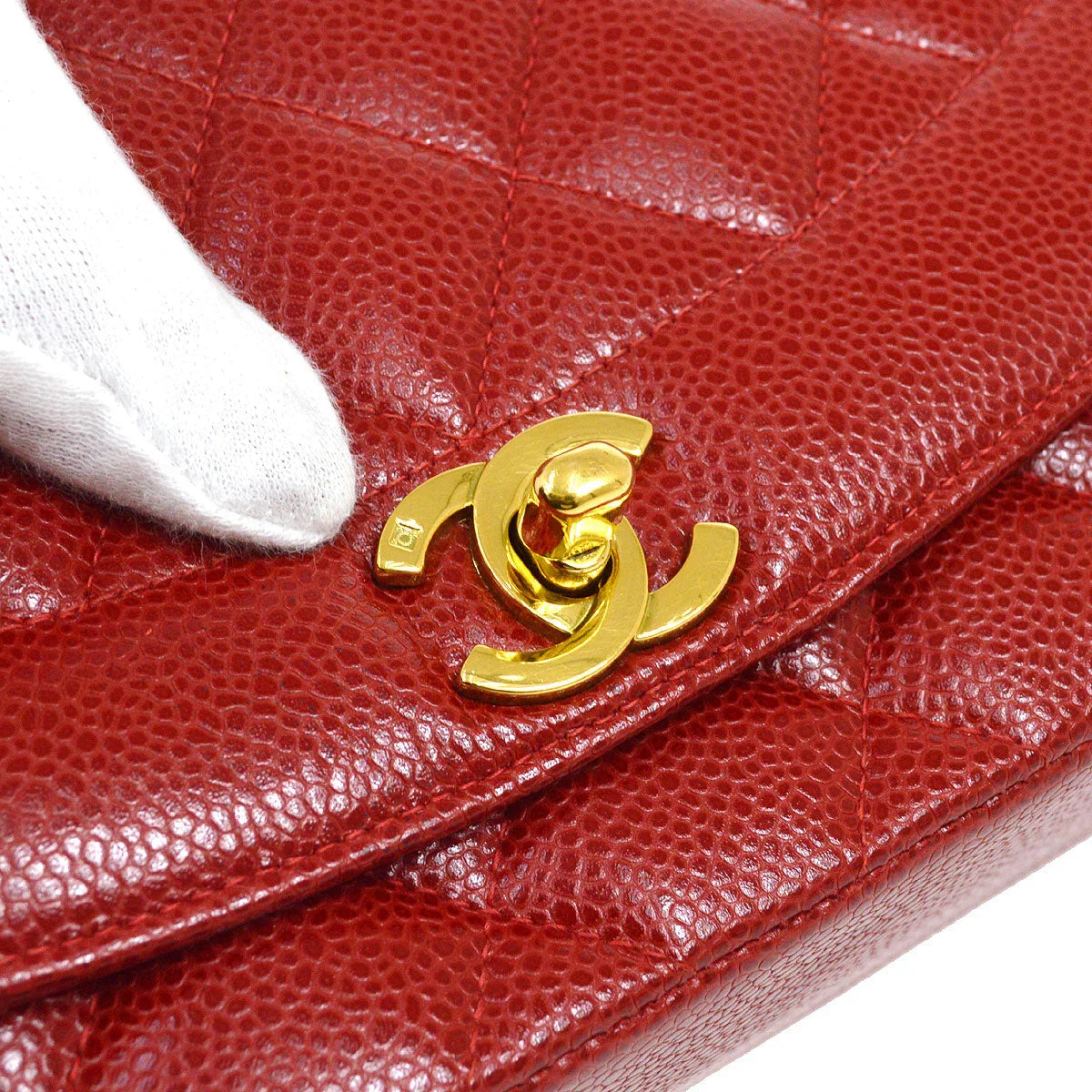 Chanel 1994-1996 Red Caviar Medium Diana Flap Bag