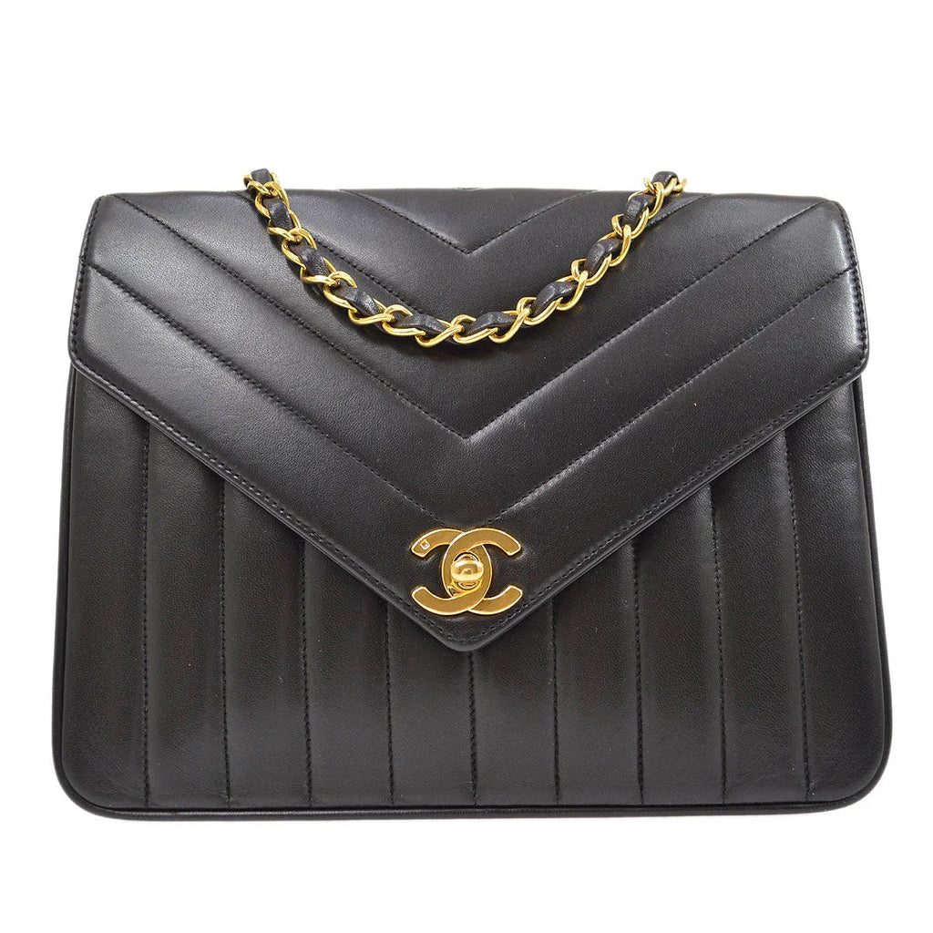 Chanel Black Lambskin Chevron Flap Bag Shoulder Bag