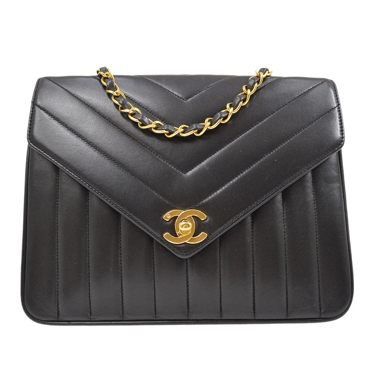 Chanel Black Lambskin Chevron Flap Bag Shoulder Bag