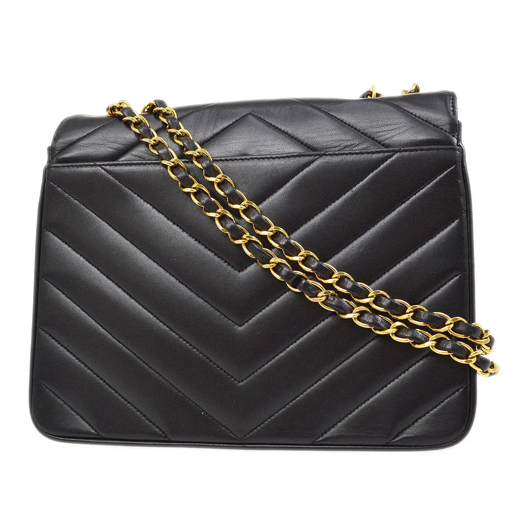 Chanel Black Lambskin Chevron Flap Bag Shoulder Bag