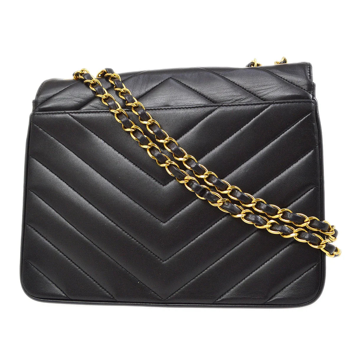 Chanel Black Lambskin Chevron Flap Bag Shoulder Bag