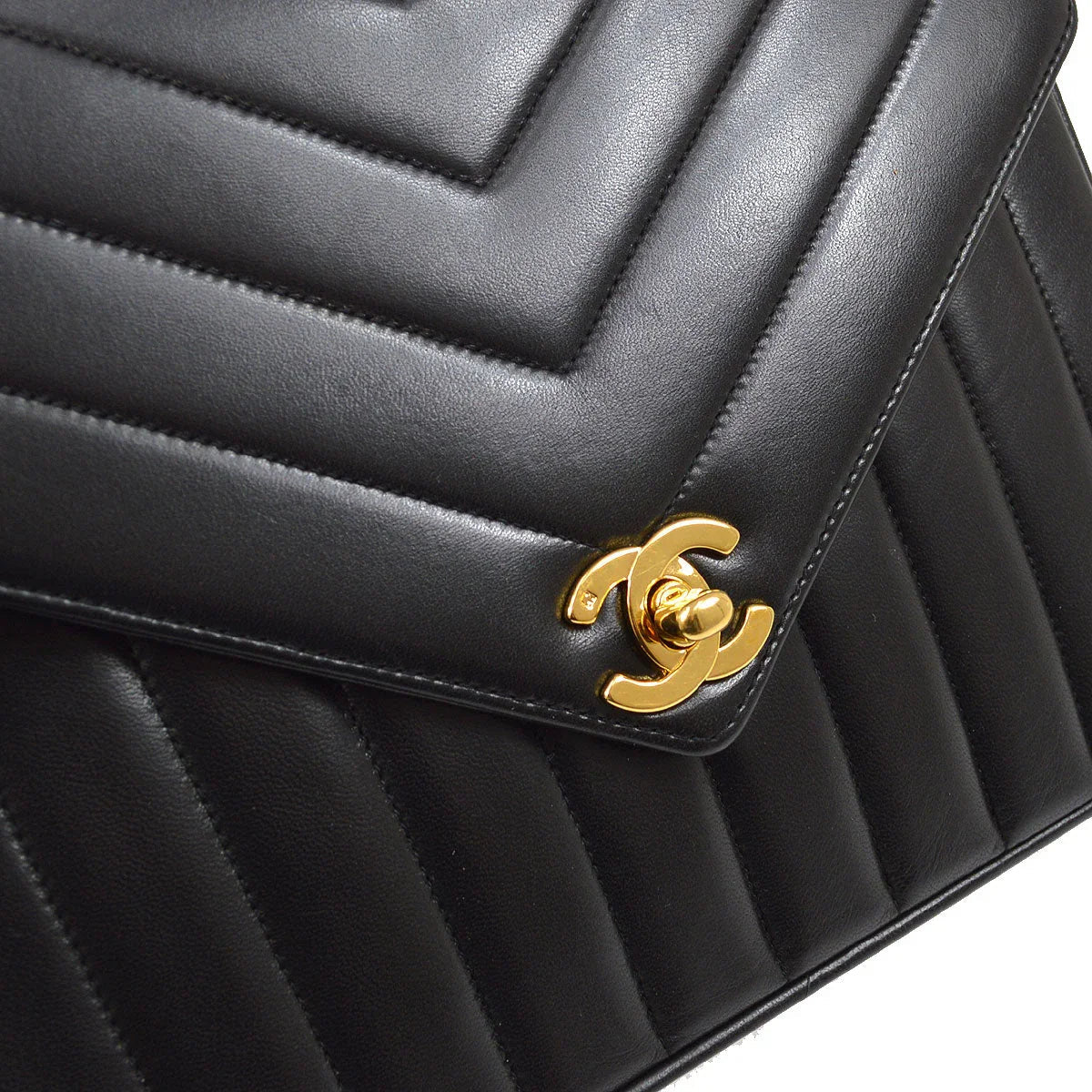 Chanel Black Lambskin Chevron Flap Bag Shoulder Bag