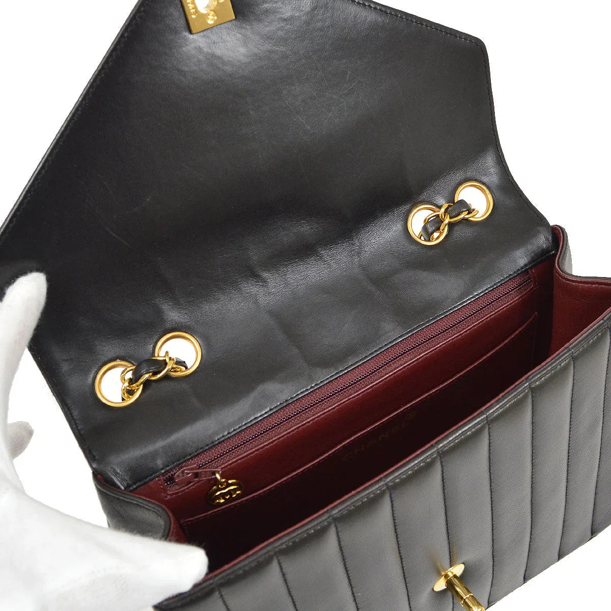 Chanel Black Lambskin Chevron Flap Bag Shoulder Bag
