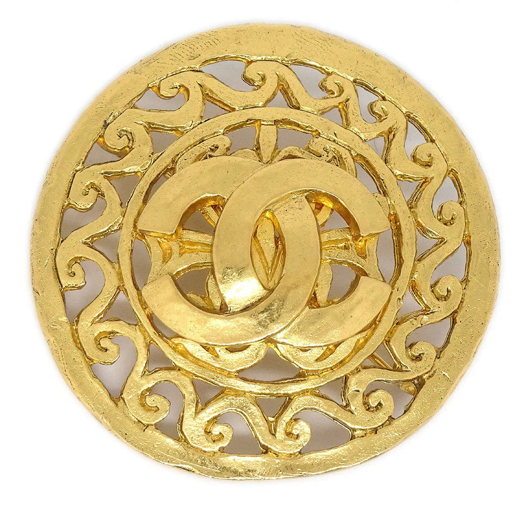 CHANEL1995 Fretwork Paisley Brooch Pin Gold 95A