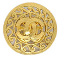 CHANEL1995 Fretwork Paisley Brooch Pin Gold 95A