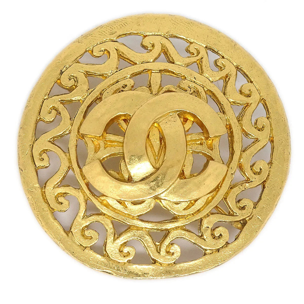 CHANEL1995 Fretwork Paisley Brooch Pin Gold 95A