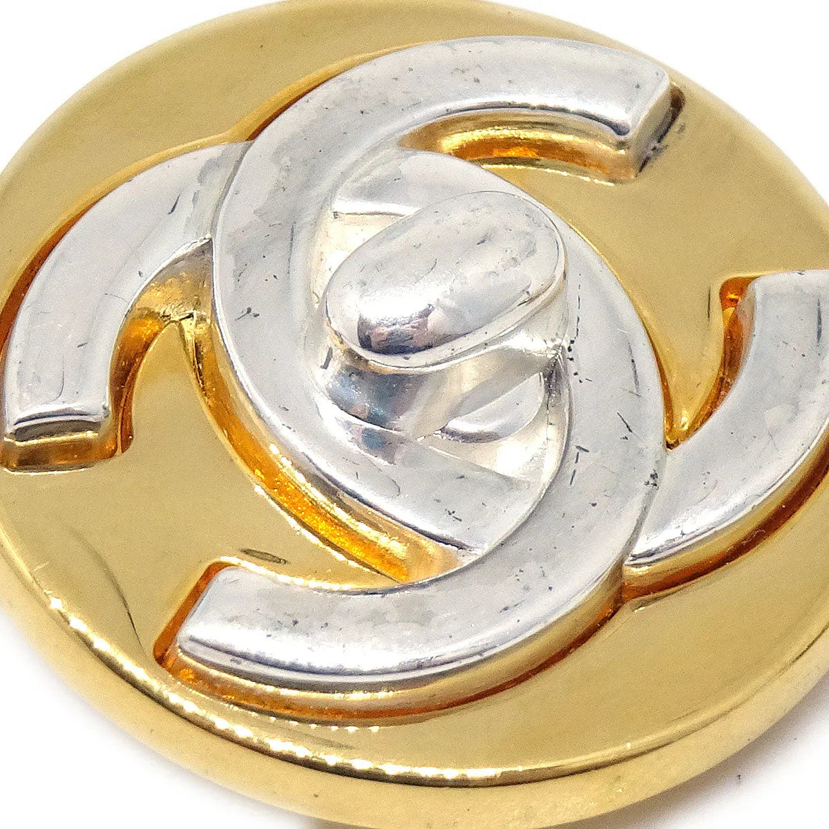 Chanel 1997 Silver & Gold CC Turnlock Earrings Large