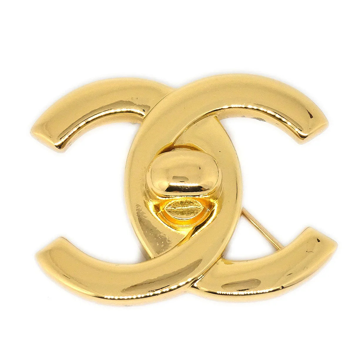 Chanel Turnlock Brooch Pin Gold Large