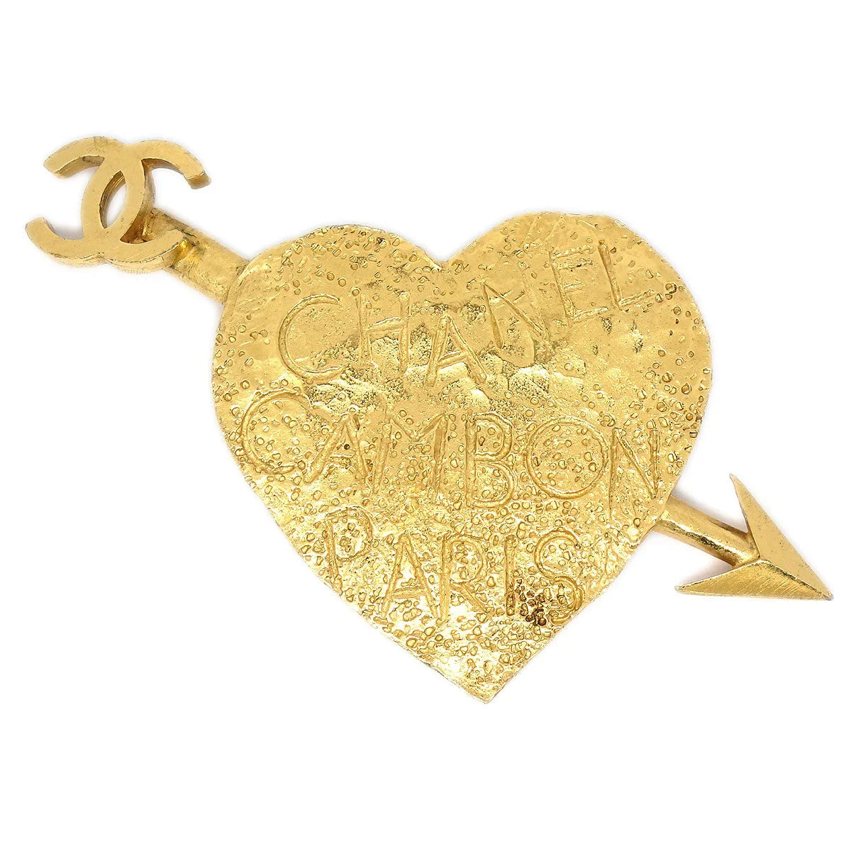 CHANEL 1993 Gold Graffiti Heart Arrow Brooch