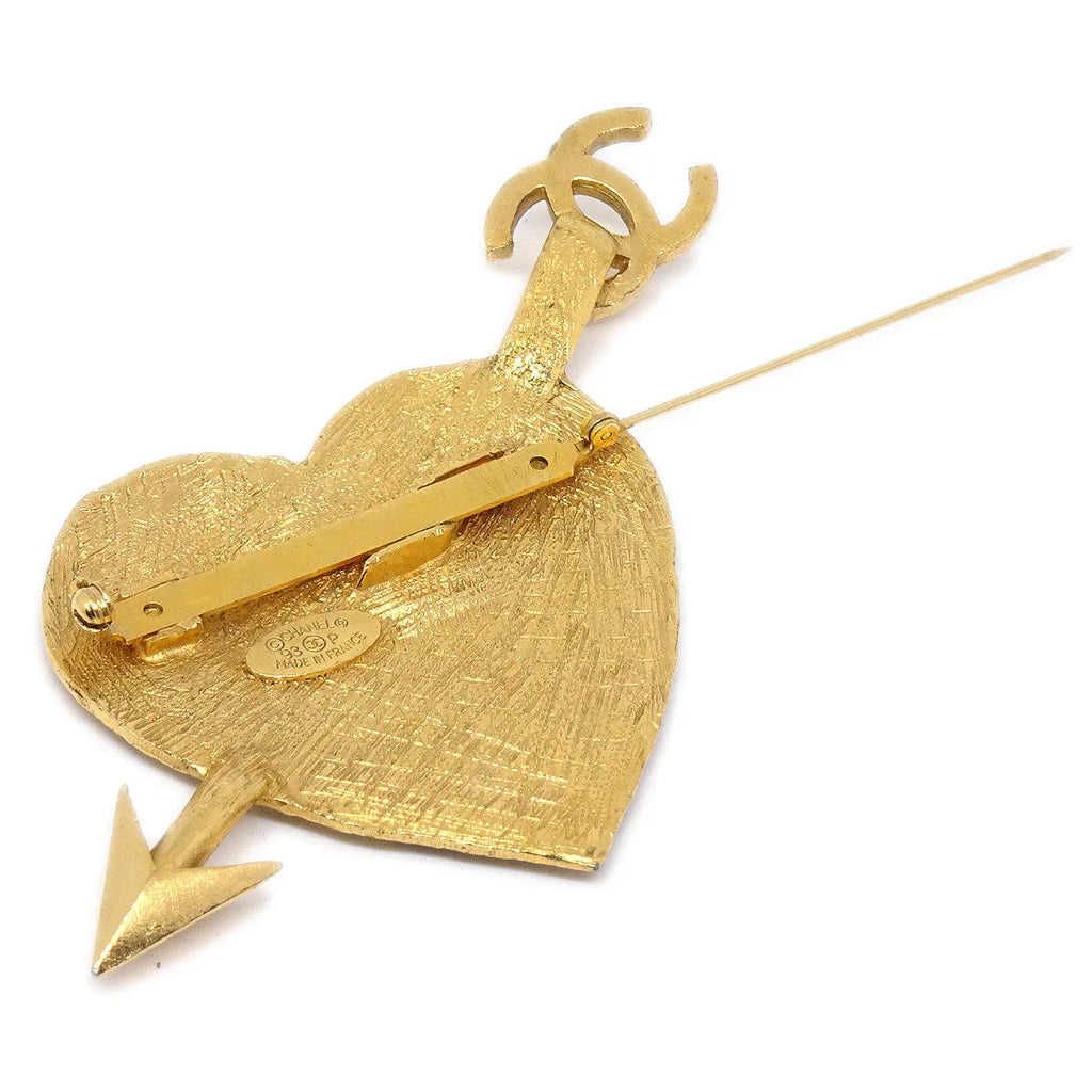 CHANEL 1993 Gold Graffiti Heart Arrow Brooch