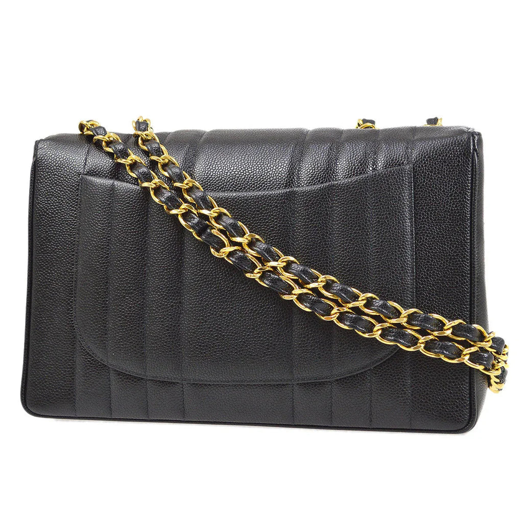Chanel * 1994-1996 Black Caviar Jumbo Vertical Stitch Classic Flap