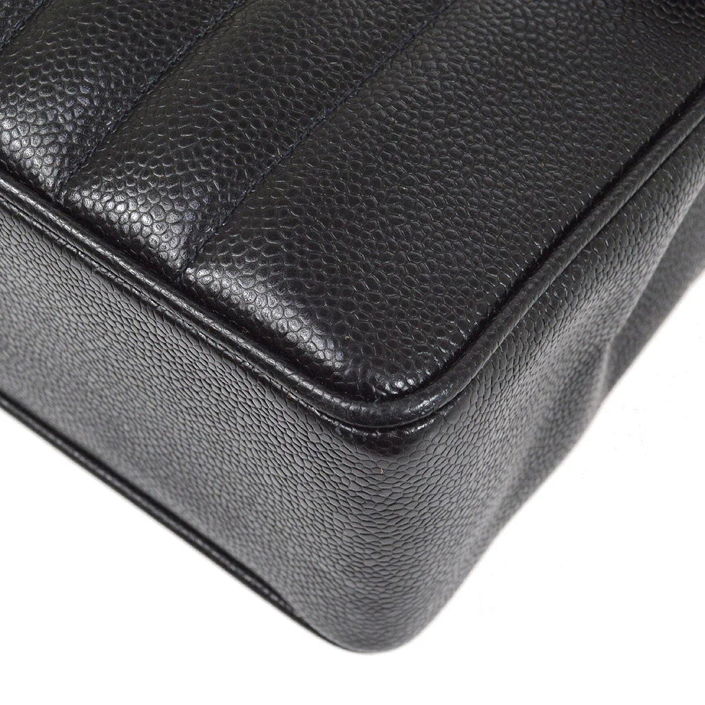 Chanel * 1994-1996 Black Caviar Jumbo Vertical Stitch Classic Flap